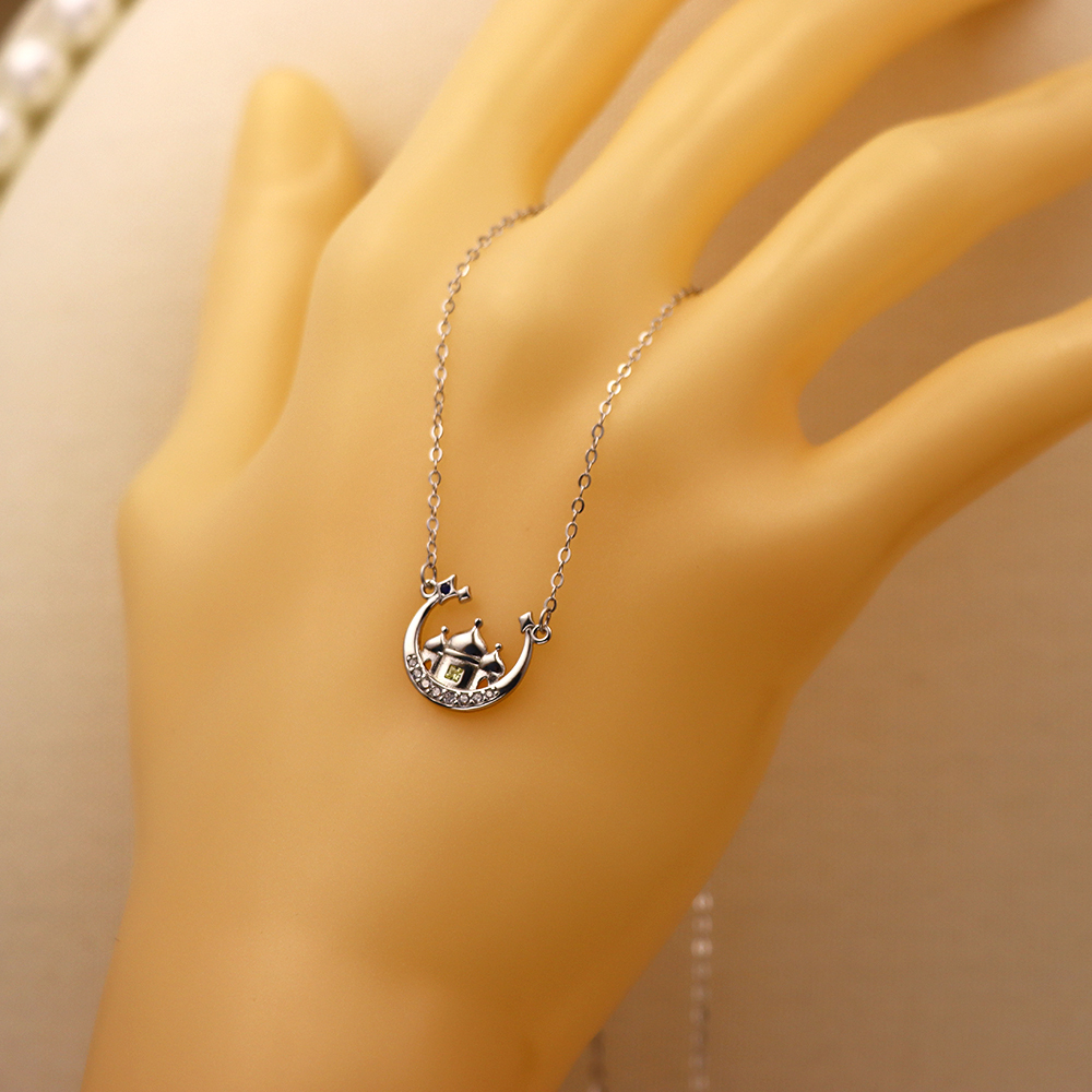 S925 Sterling Silver Star - Moon Castle Necklace - Fantasy Design, Dainty Daily Jewelry for Women