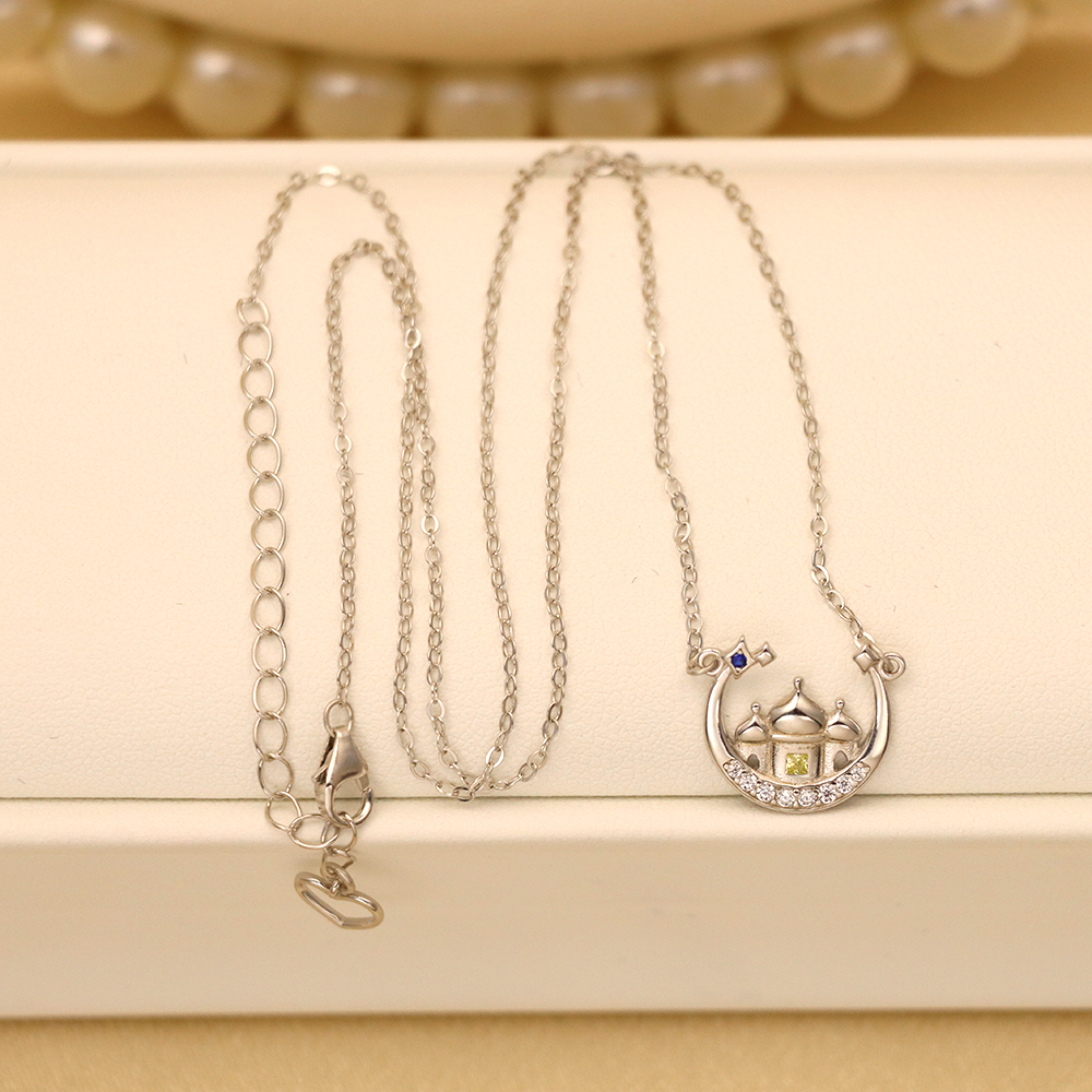 S925 Sterling Silver Star - Moon Castle Necklace - Fantasy Design, Dainty Daily Jewelry for Women