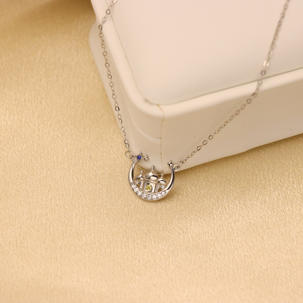 S925 Sterling Silver Star - Moon Castle Necklace - Fantasy Design, Dainty Daily Jewelry for Women