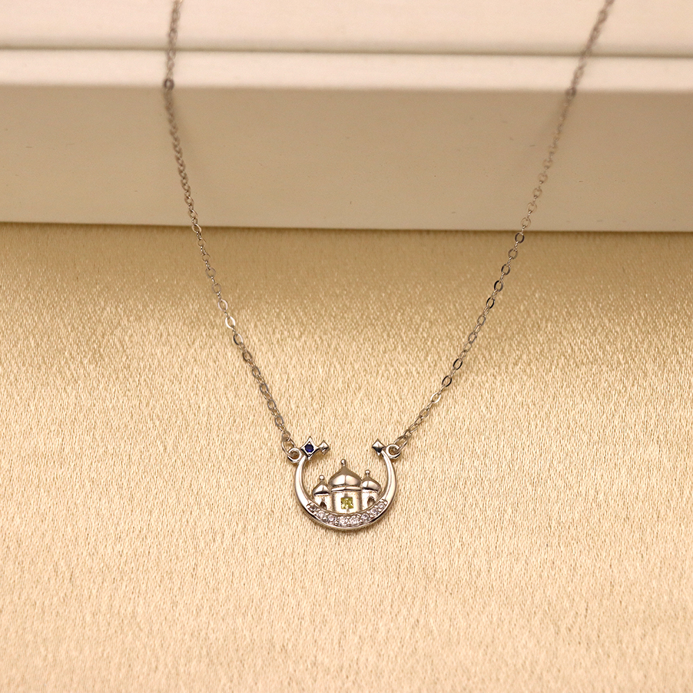 S925 Sterling Silver Star - Moon Castle Necklace - Fantasy Design, Dainty Daily Jewelry for Women