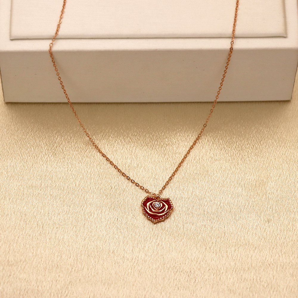 S925 Sterling Silver Rose Heart Necklace for Women, Collarbone Pendant