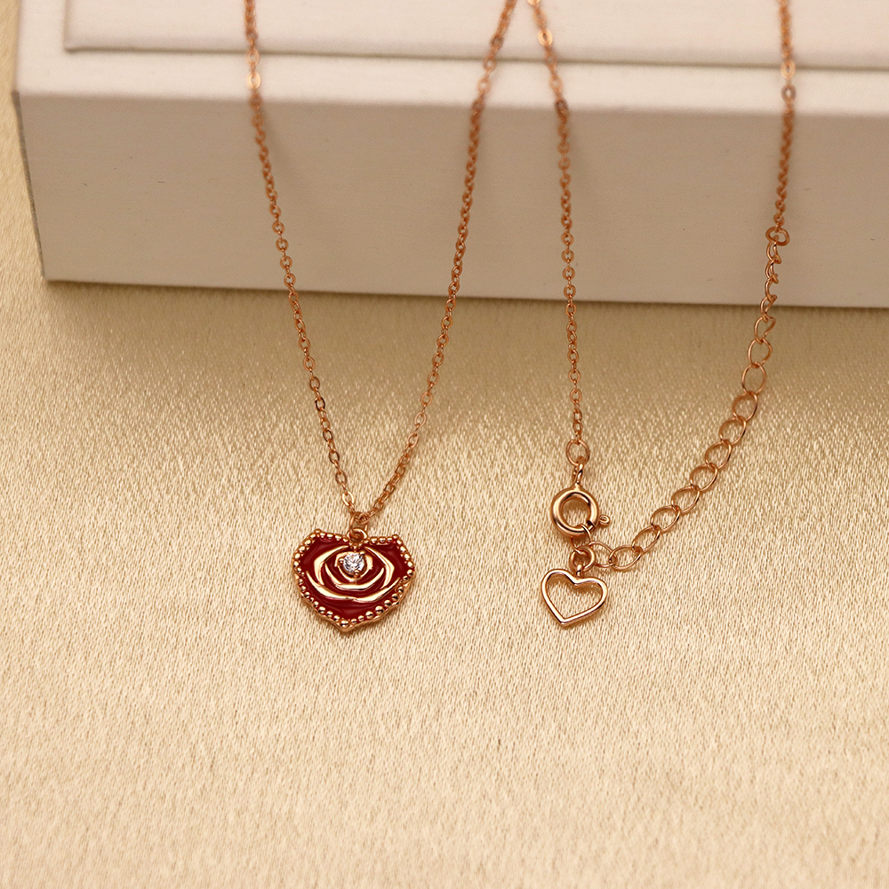 S925 Sterling Silver Rose Heart Necklace for Women, Collarbone Pendant