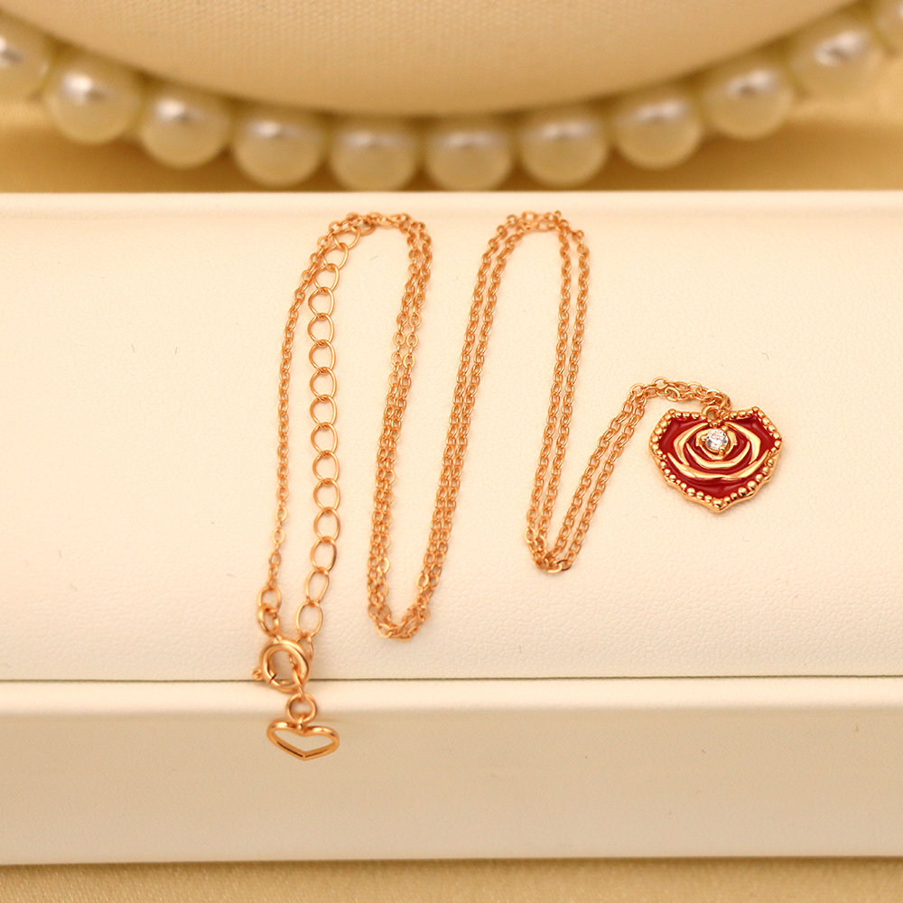 S925 Sterling Silver Rose Heart Necklace for Women, Collarbone Pendant