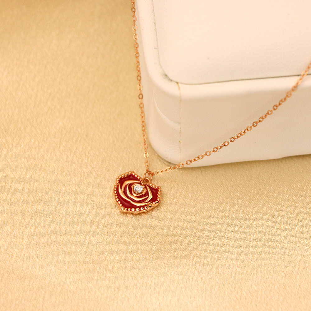 S925 Sterling Silver Rose Heart Necklace for Women, Collarbone Pendant