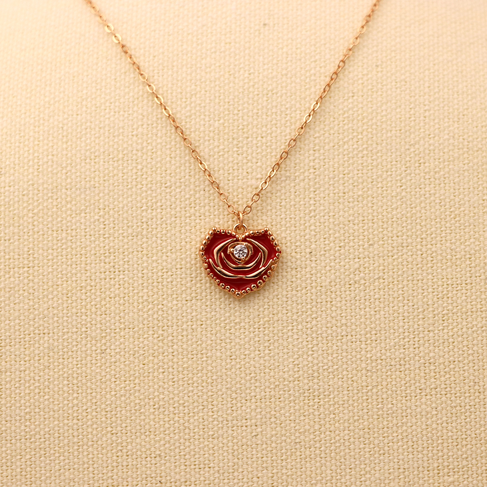 S925 Sterling Silver Rose Heart Necklace for Women, Collarbone Pendant