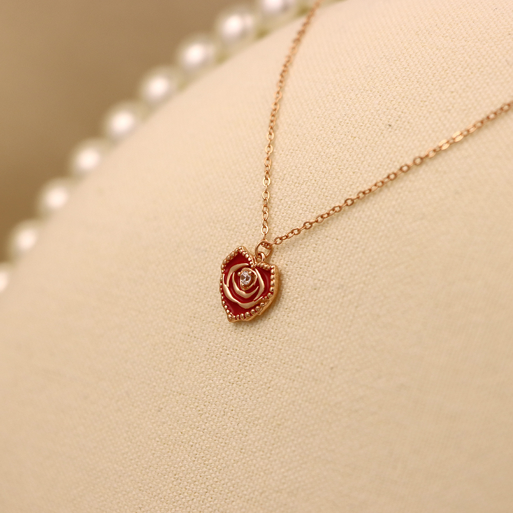 S925 Sterling Silver Rose Heart Necklace for Women, Collarbone Pendant