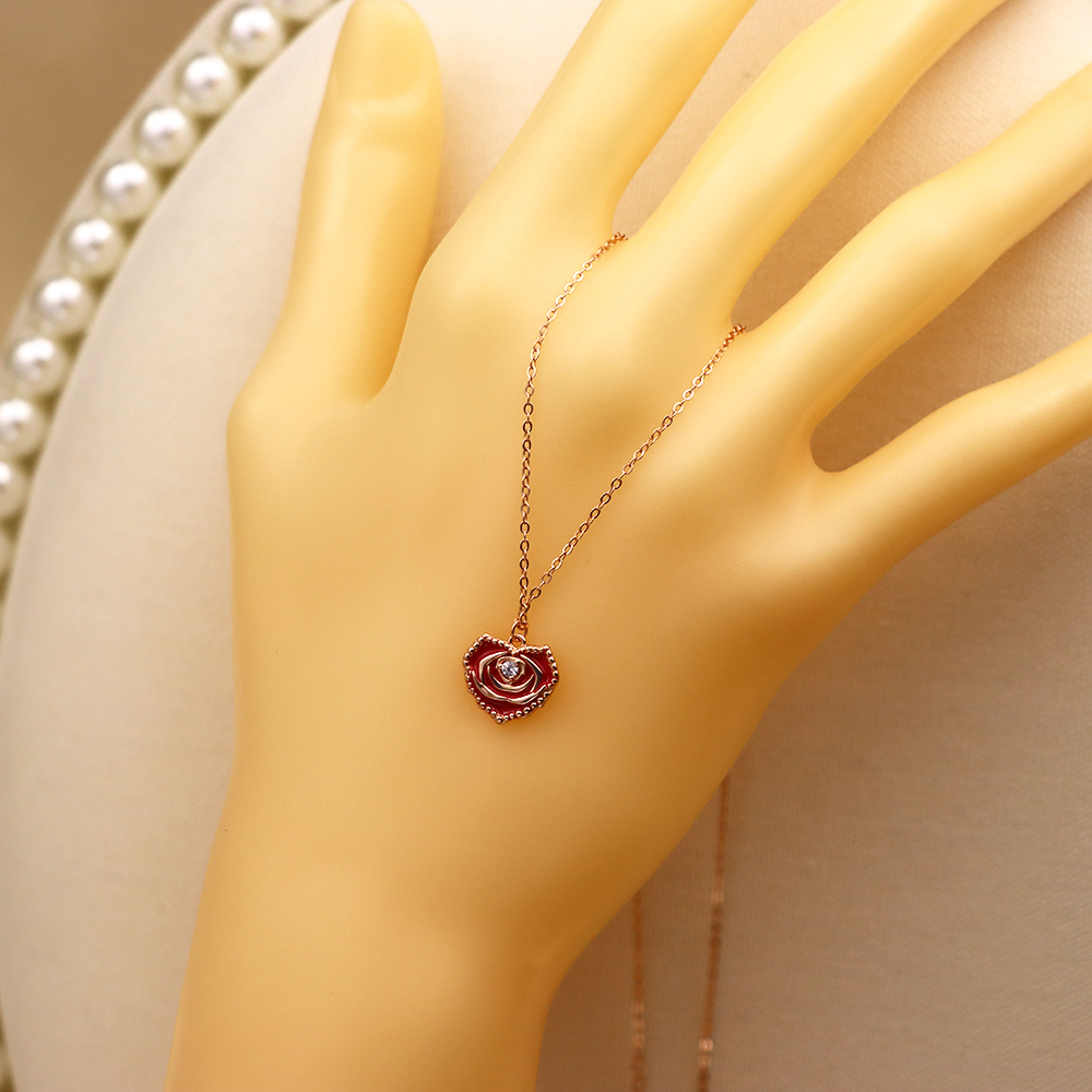 S925 Sterling Silver Rose Heart Necklace for Women, Collarbone Pendant