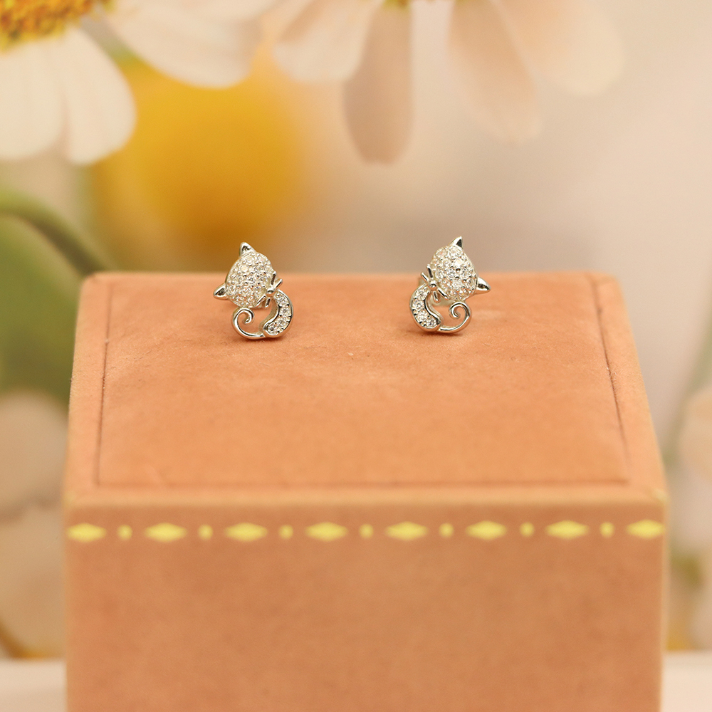 S925 Sterling Silver Cute Kitty Stud Earrings - Sweet & Charming Animal Jewelry for Women