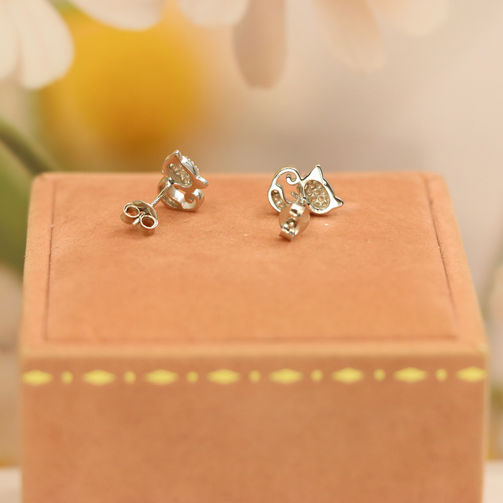 S925 Sterling Silver Cute Kitty Stud Earrings - Sweet & Charming Animal Jewelry for Women
