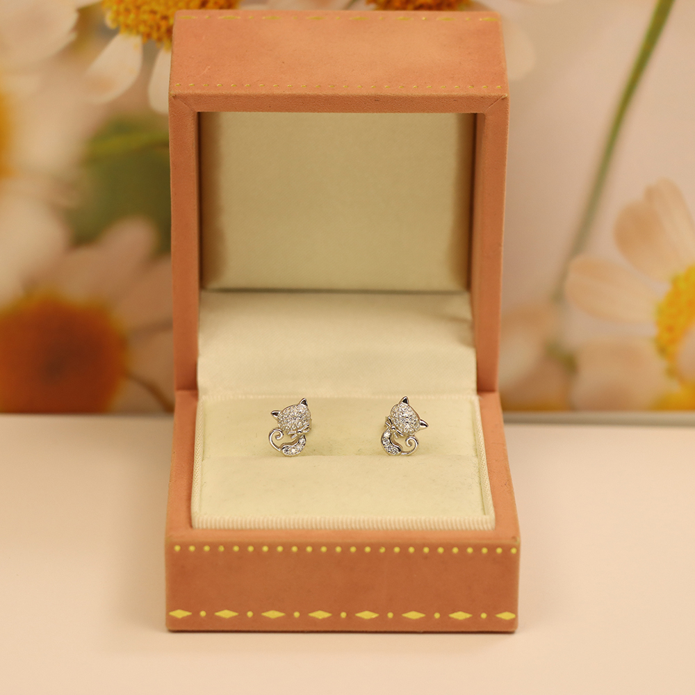 S925 Sterling Silver Cute Kitty Stud Earrings - Sweet & Charming Animal Jewelry for Women