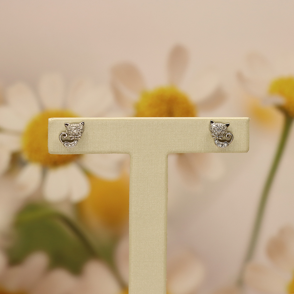 S925 Sterling Silver Cute Kitty Stud Earrings - Sweet & Charming Animal Jewelry for Women