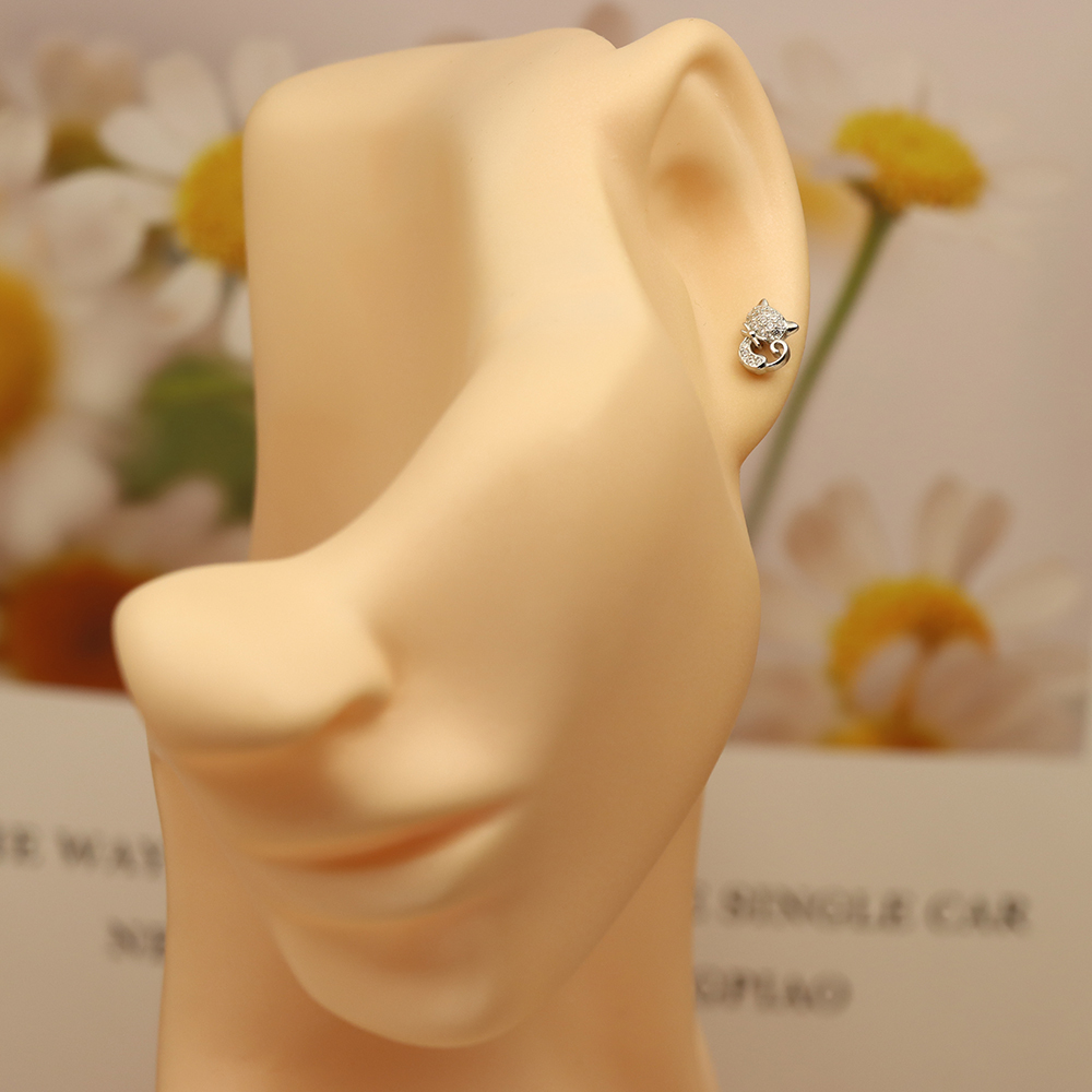 S925 Sterling Silver Cute Kitty Stud Earrings - Sweet & Charming Animal Jewelry for Women