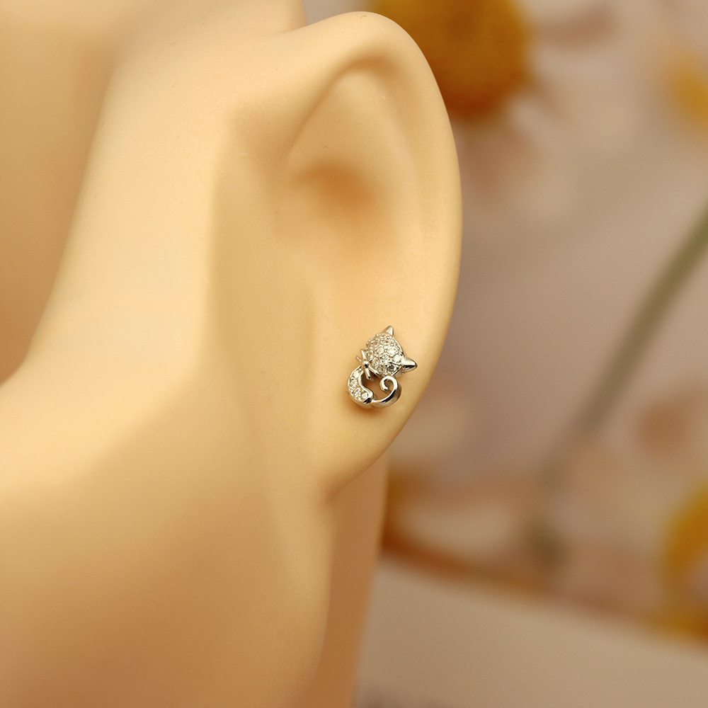 S925 Sterling Silver Cute Kitty Stud Earrings - Sweet & Charming Animal Jewelry for Women