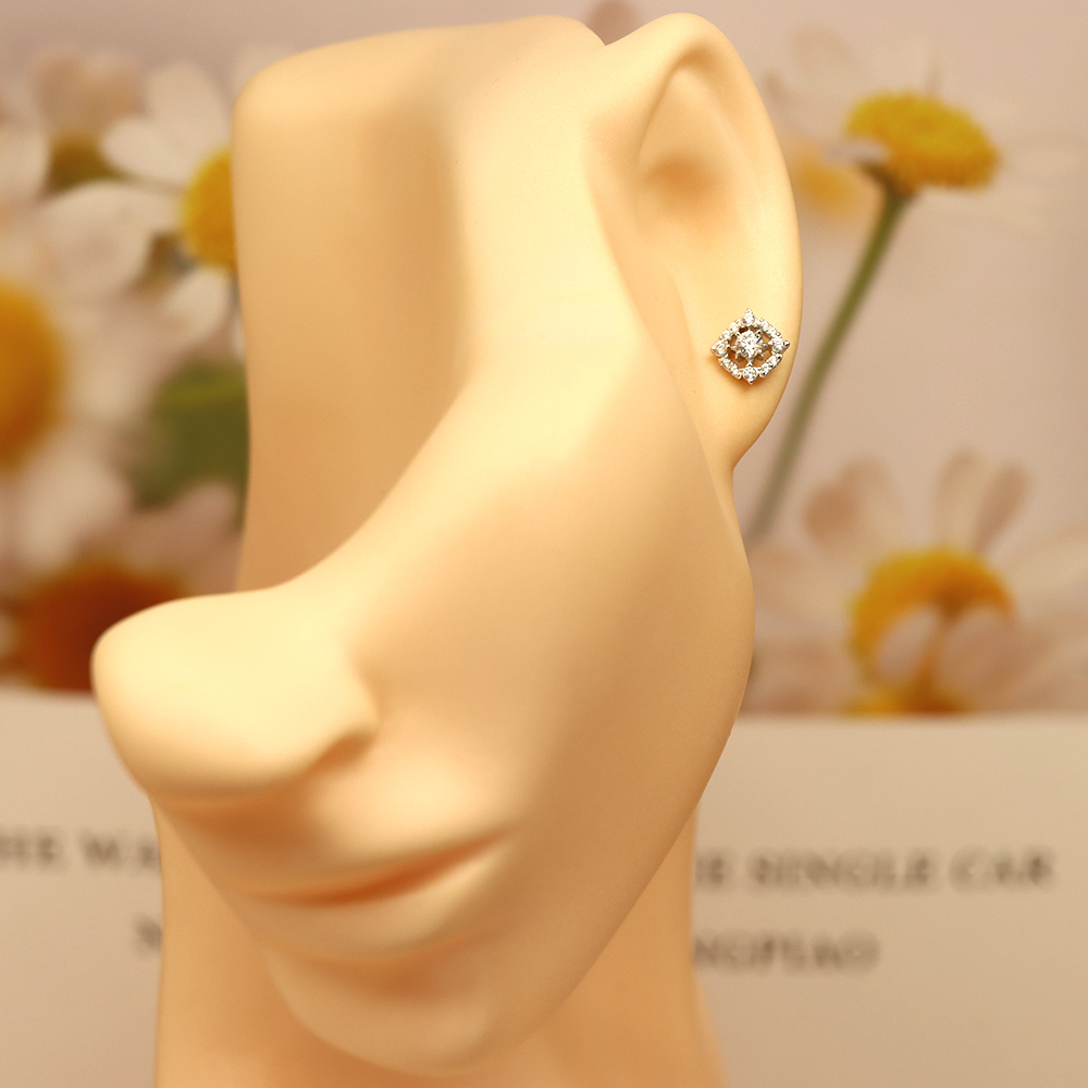 S925 Sterling Silver Geometric Stud Earrings with Diamond Inlays - Stylish and Elegant Daily Jewelry for Women