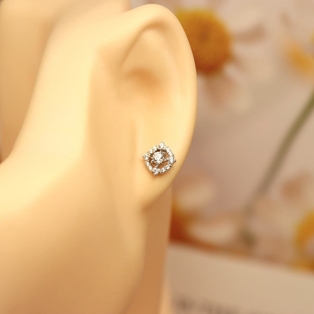 S925 Sterling Silver Geometric Stud Earrings with Diamond Inlays - Stylish and Elegant Daily Jewelry for Women