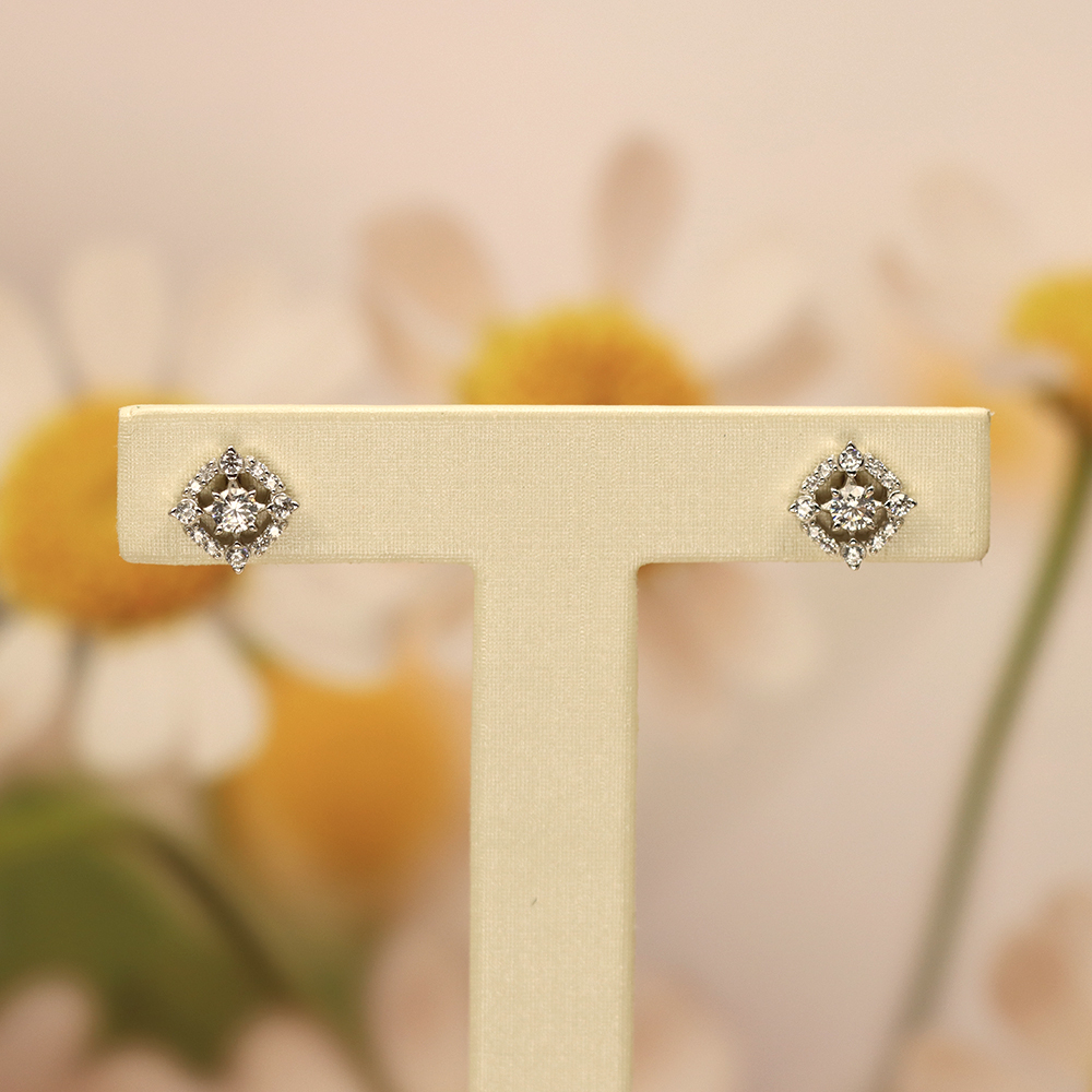 S925 Sterling Silver Geometric Stud Earrings with Diamond Inlays - Stylish and Elegant Daily Jewelry for Women