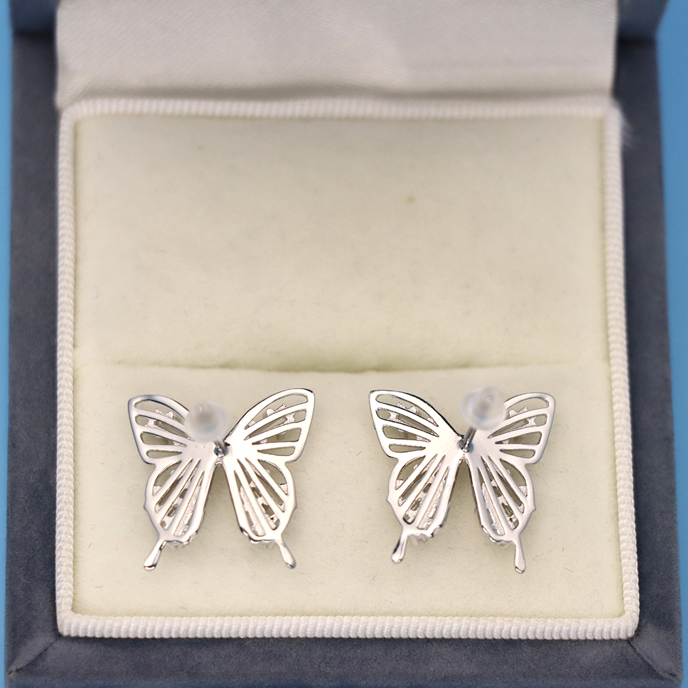 S925 Sterling Silver Cubic Zirconia Butterfly-shaped Stud Earrings for Women