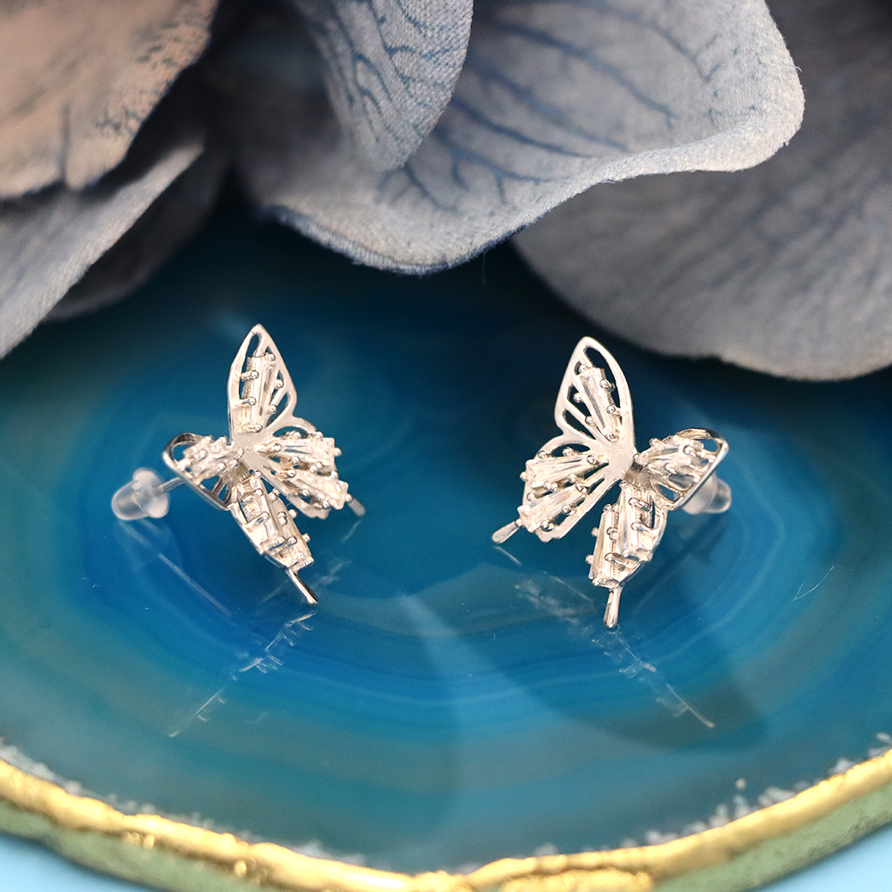 S925 Sterling Silver Cubic Zirconia Butterfly-shaped Stud Earrings for Women