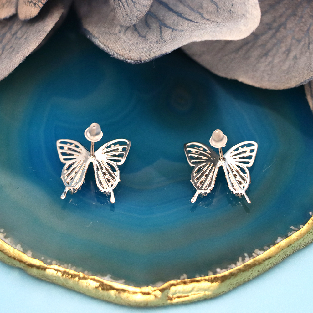 S925 Sterling Silver Cubic Zirconia Butterfly-shaped Stud Earrings for Women