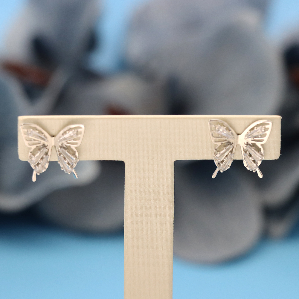S925 Sterling Silver Cubic Zirconia Butterfly-shaped Stud Earrings for Women