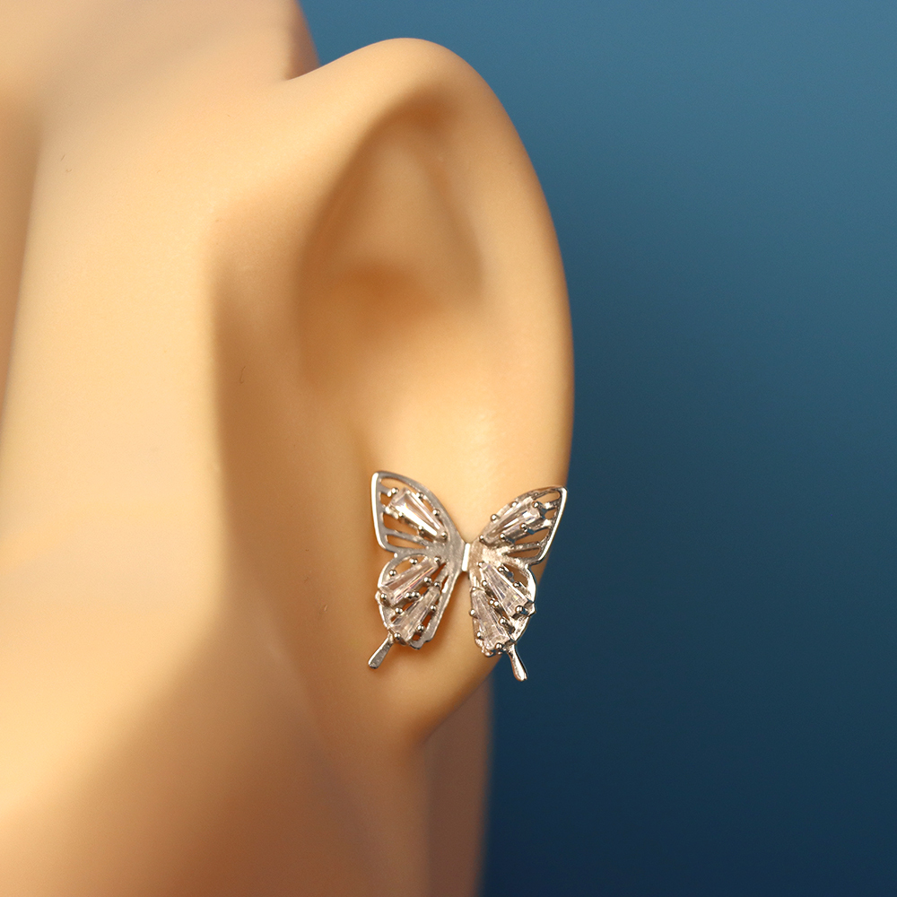 S925 Sterling Silver Cubic Zirconia Butterfly-shaped Stud Earrings for Women