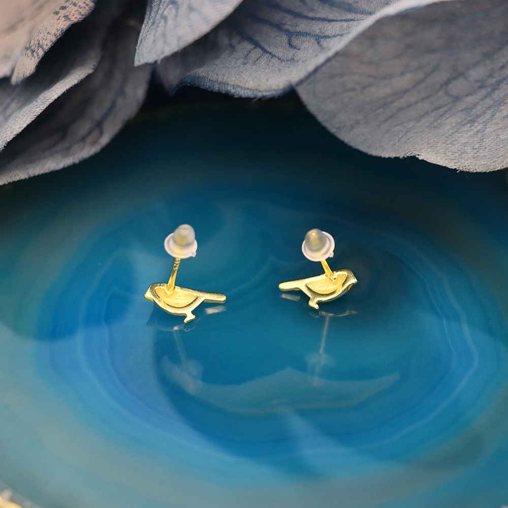 S925 Sterling Silver Glaze-drop Colored Little Bird-shaped Earrings