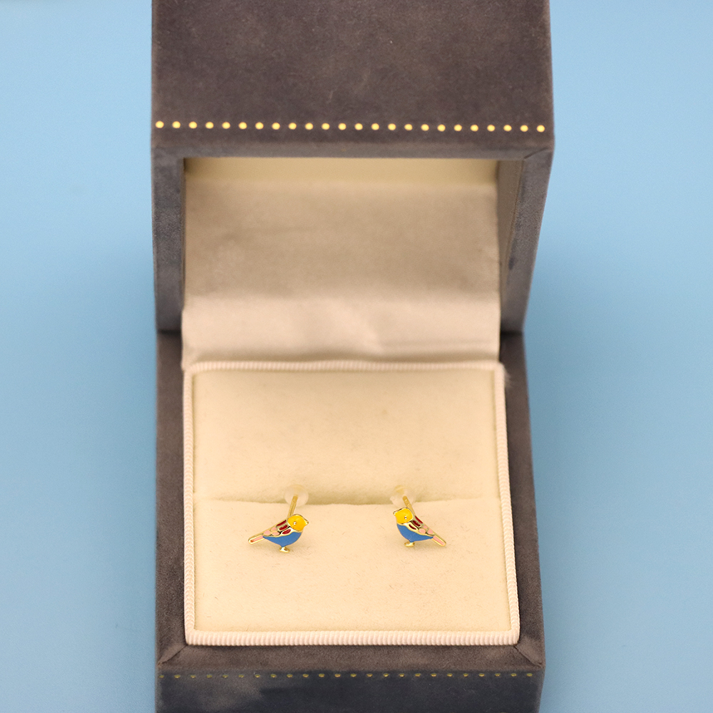 S925 Sterling Silver Glaze-drop Colored Little Bird-shaped Earrings