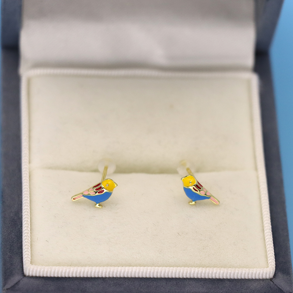 S925 Sterling Silver Glaze-drop Colored Little Bird-shaped Earrings