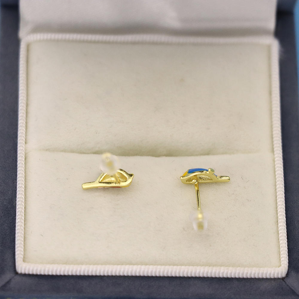 S925 Sterling Silver Glaze-drop Colored Little Bird-shaped Earrings