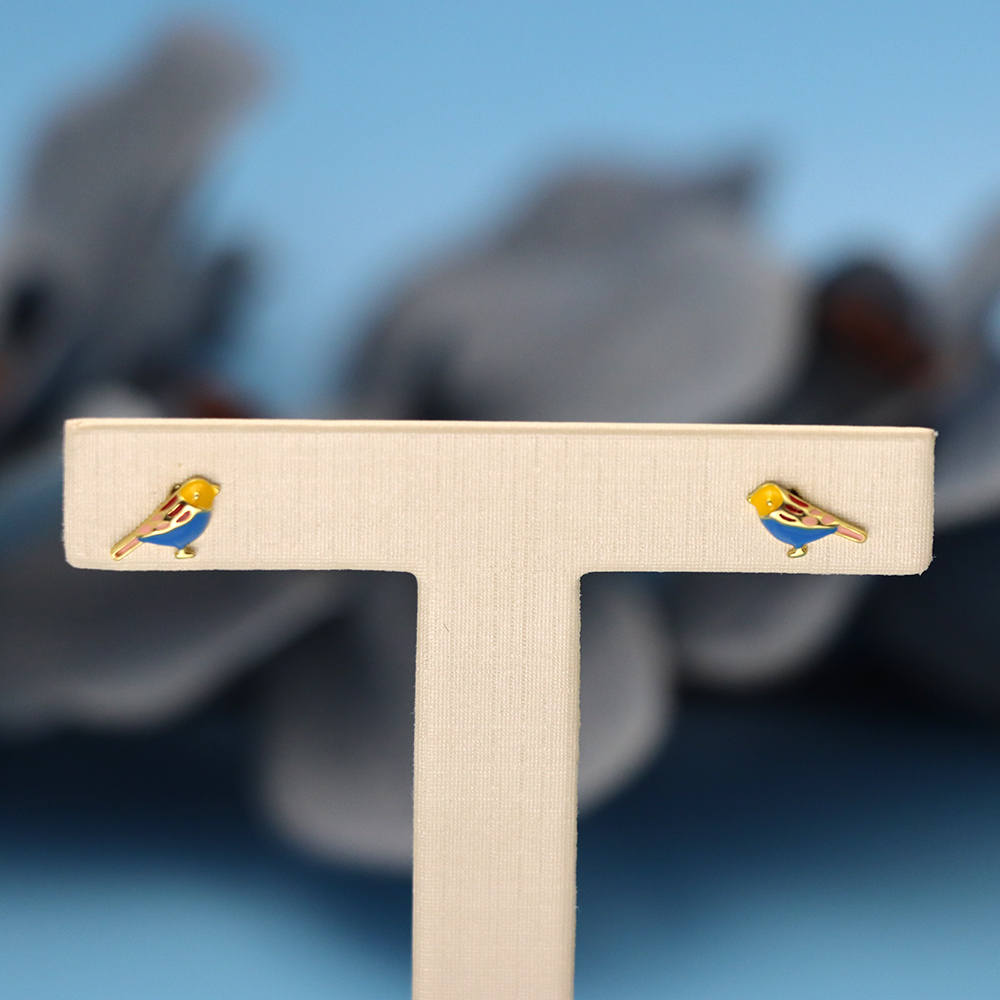 S925 Sterling Silver Glaze-drop Colored Little Bird-shaped Earrings