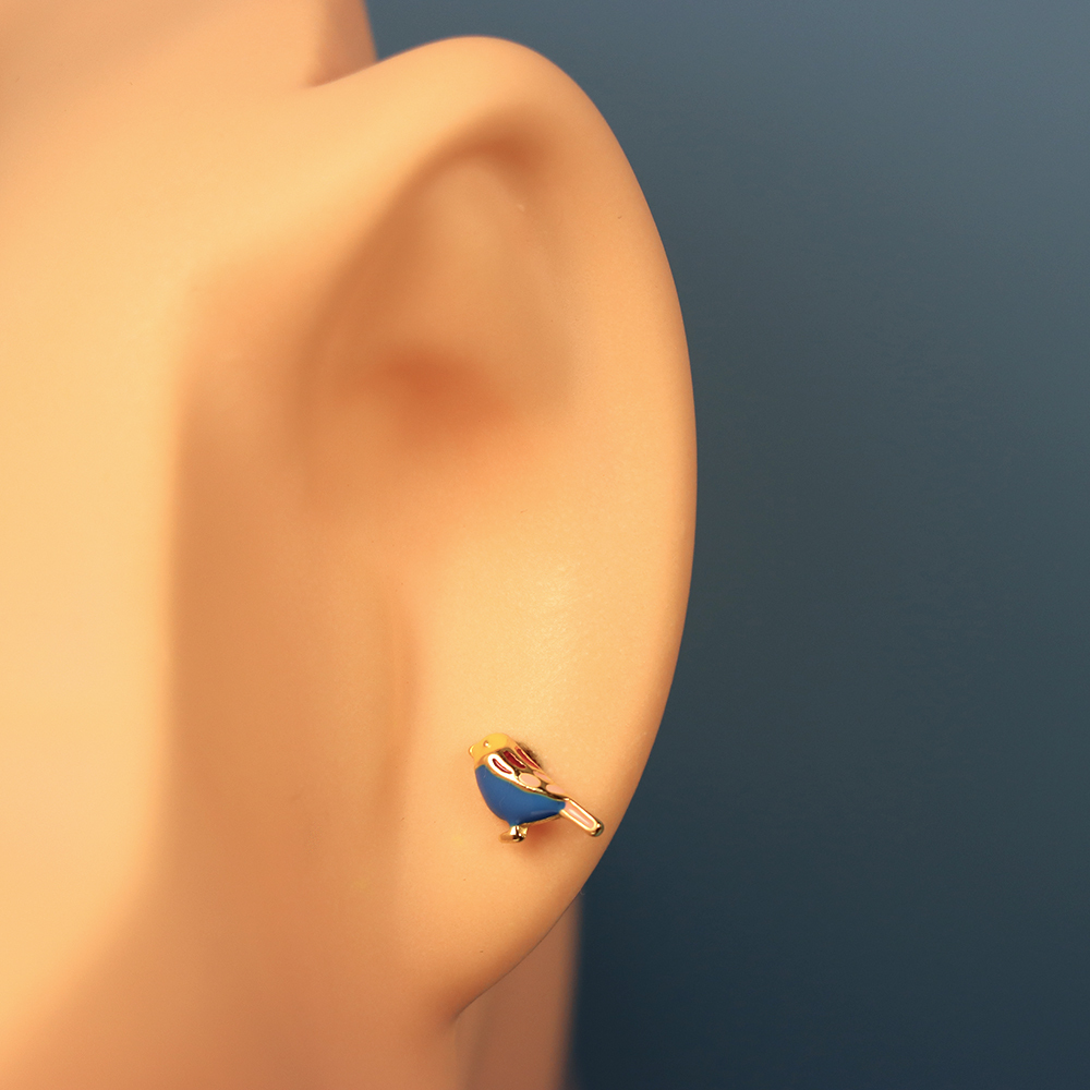 S925 Sterling Silver Glaze-drop Colored Little Bird-shaped Earrings