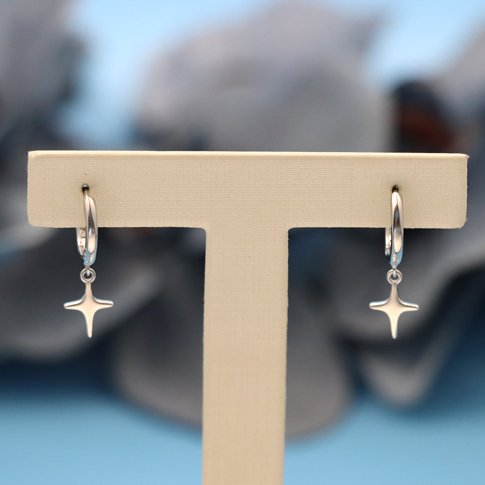S925 Sterling Silver Four-pointed Star-shaped Pendant Ear Clasps