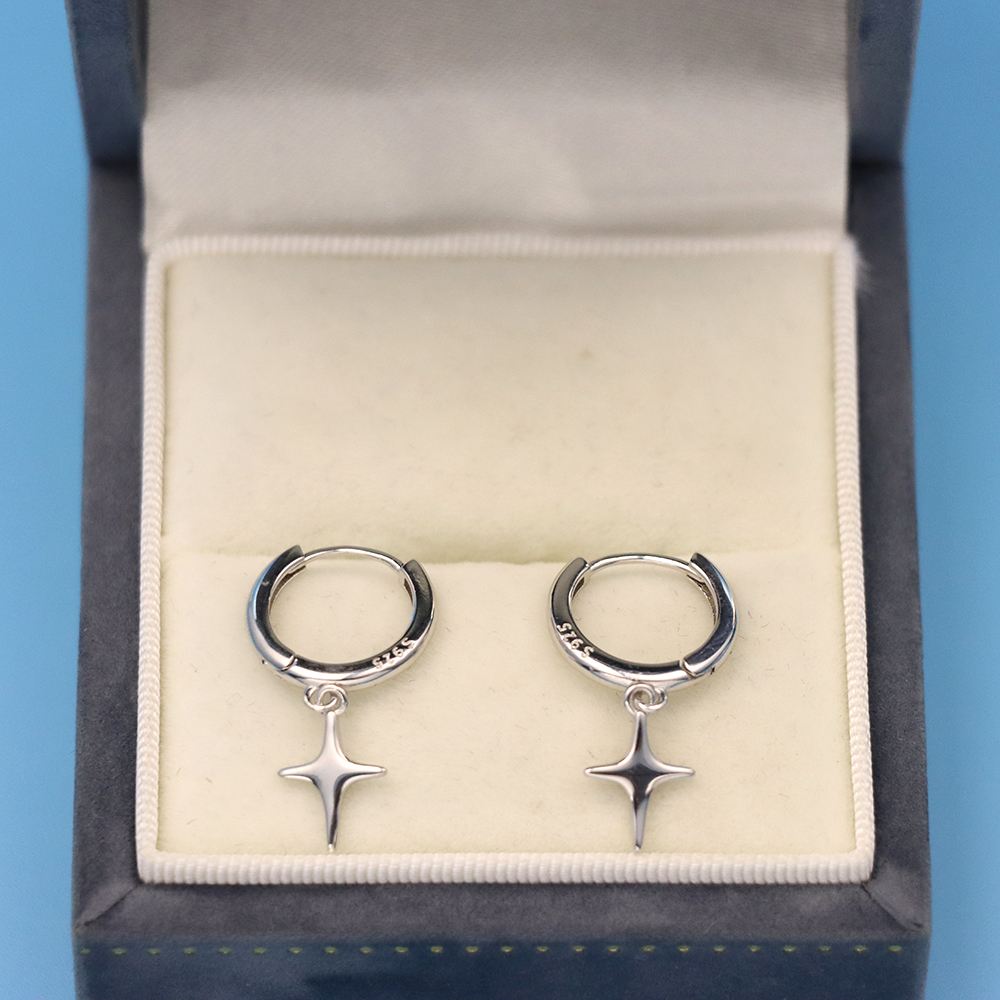 S925 Sterling Silver Four-pointed Star-shaped Pendant Ear Clasps