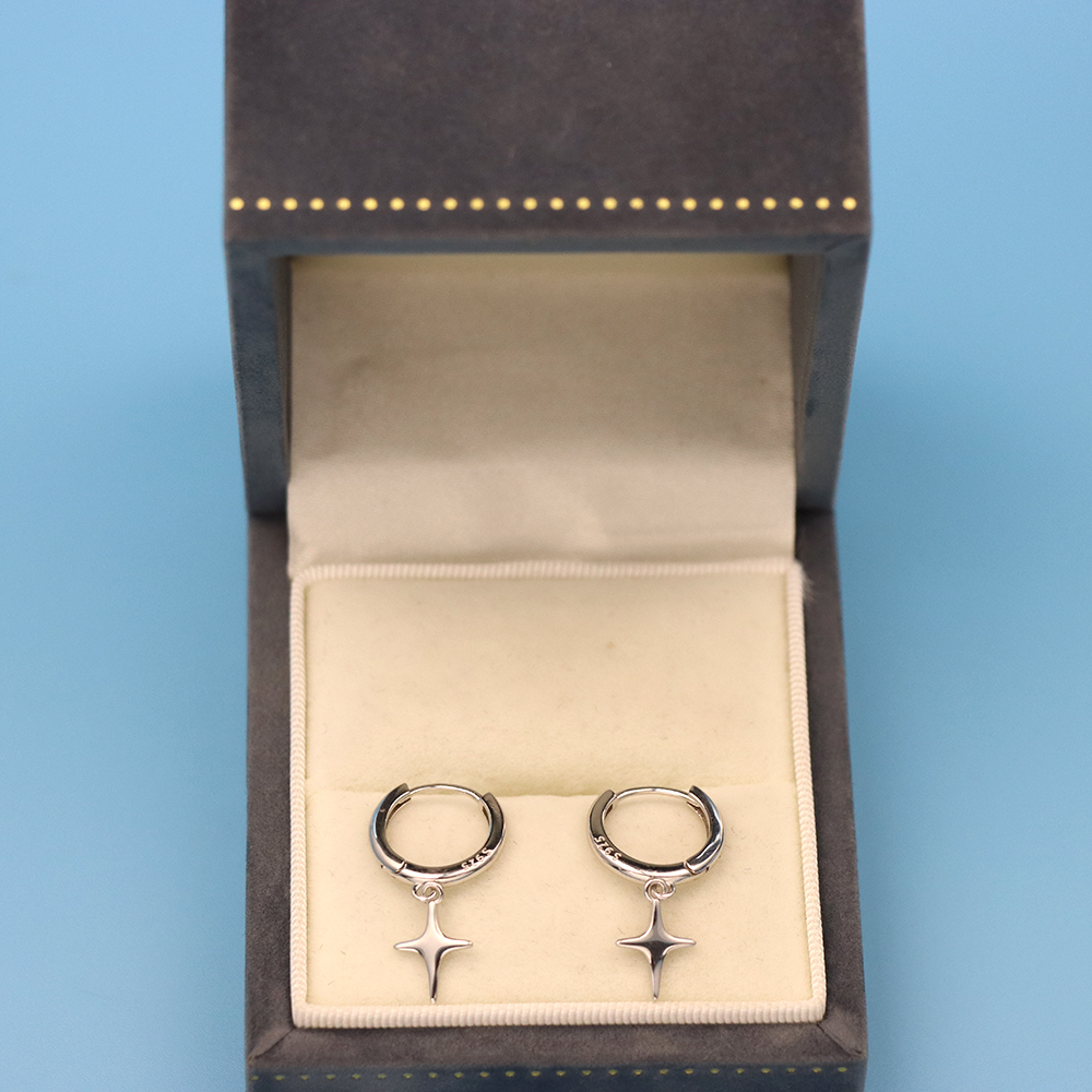 S925 Sterling Silver Four-pointed Star-shaped Pendant Ear Clasps