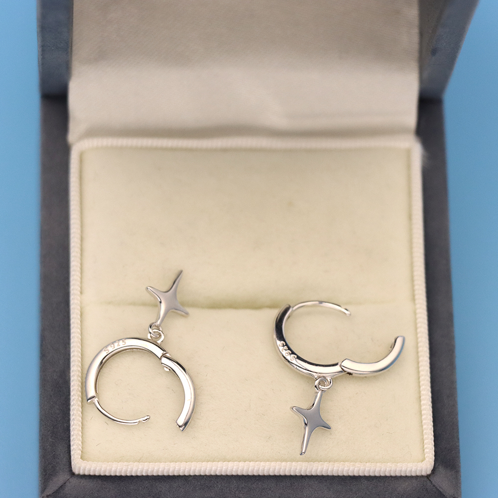 S925 Sterling Silver Four-pointed Star-shaped Pendant Ear Clasps