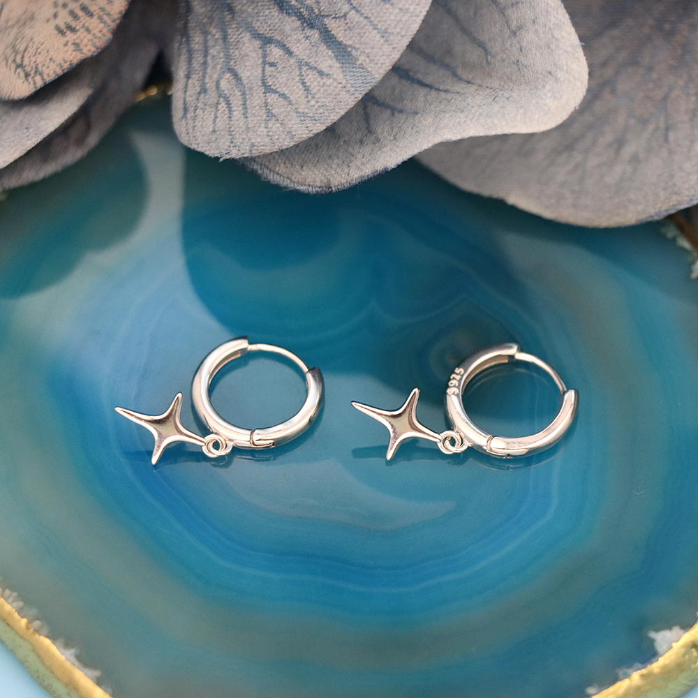 S925 Sterling Silver Four-pointed Star-shaped Pendant Ear Clasps