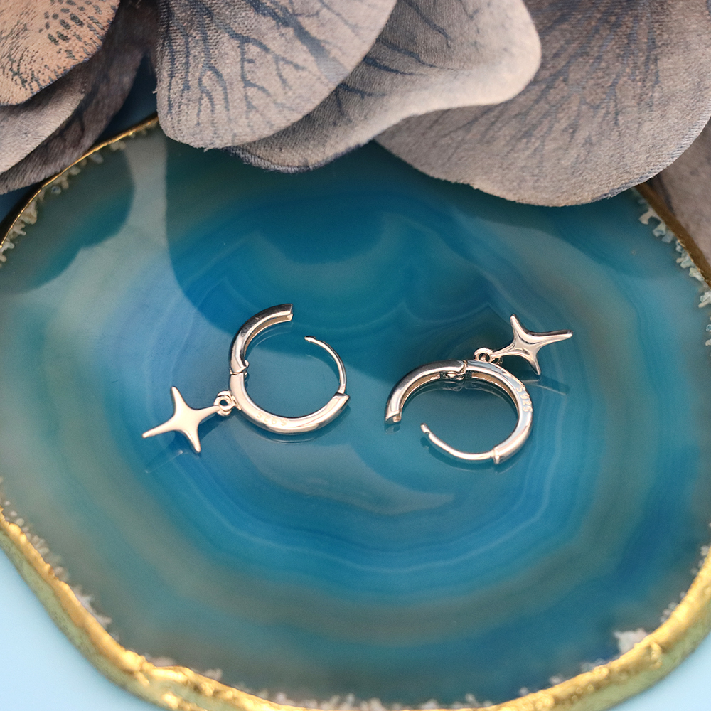 S925 Sterling Silver Four-pointed Star-shaped Pendant Ear Clasps