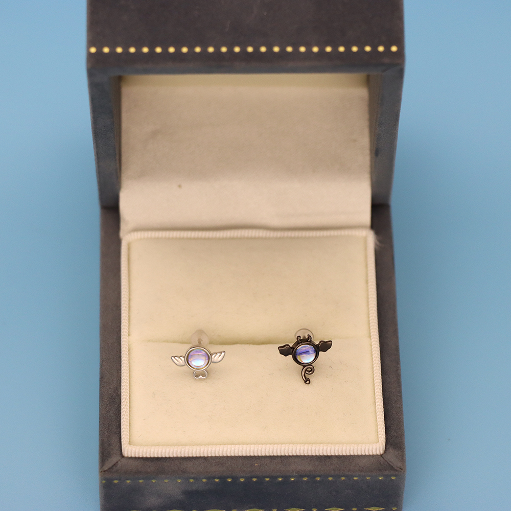 S925 Silver Angel and Demon-shaped Stud Earrings for Women, Gradient Earrings
