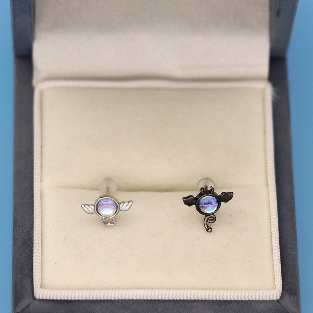 S925 Silver Angel and Demon-shaped Stud Earrings for Women, Gradient Earrings