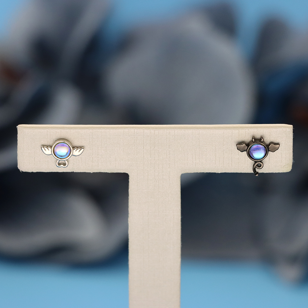 S925 Silver Angel and Demon-shaped Stud Earrings for Women, Gradient Earrings
