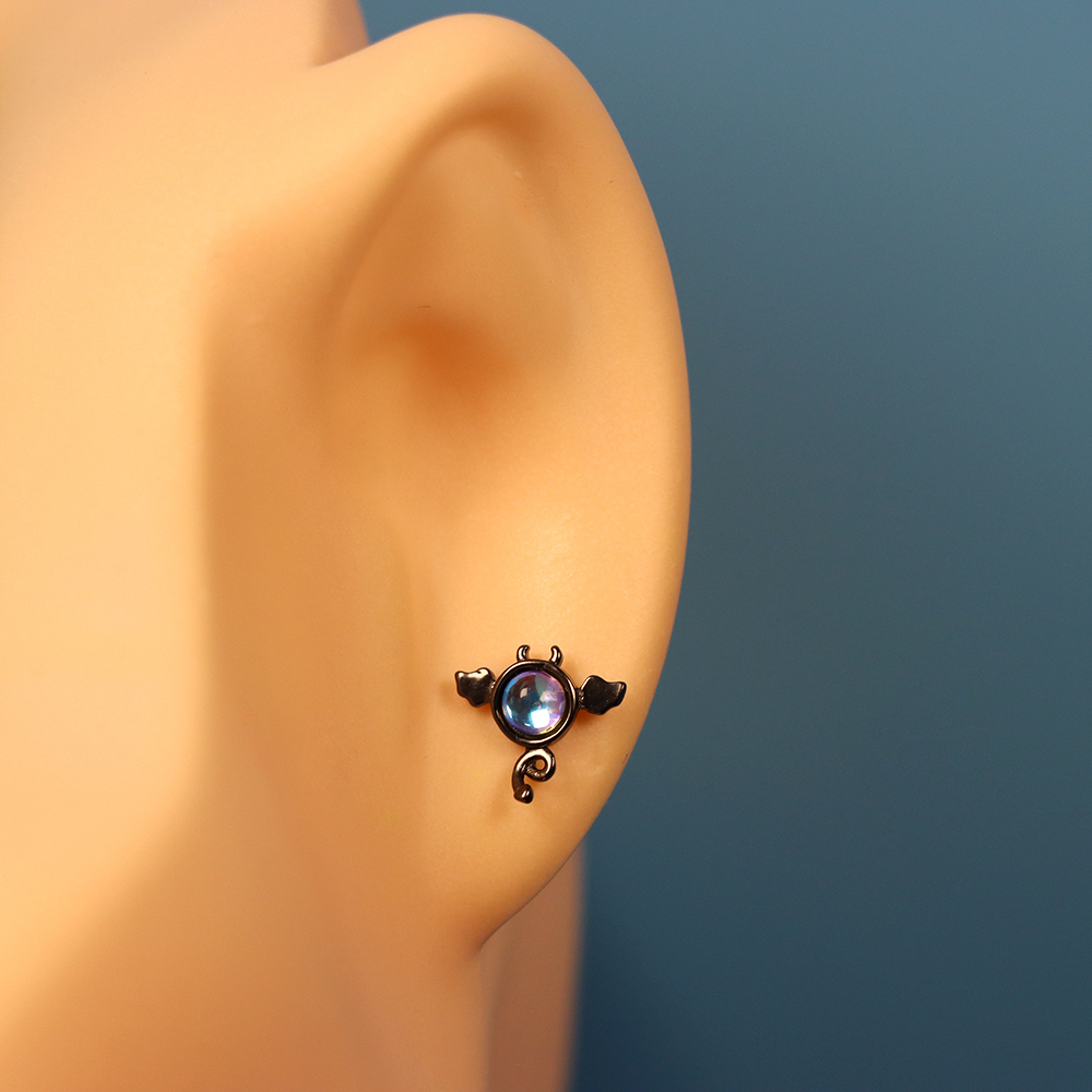 S925 Silver Angel and Demon-shaped Stud Earrings for Women, Gradient Earrings
