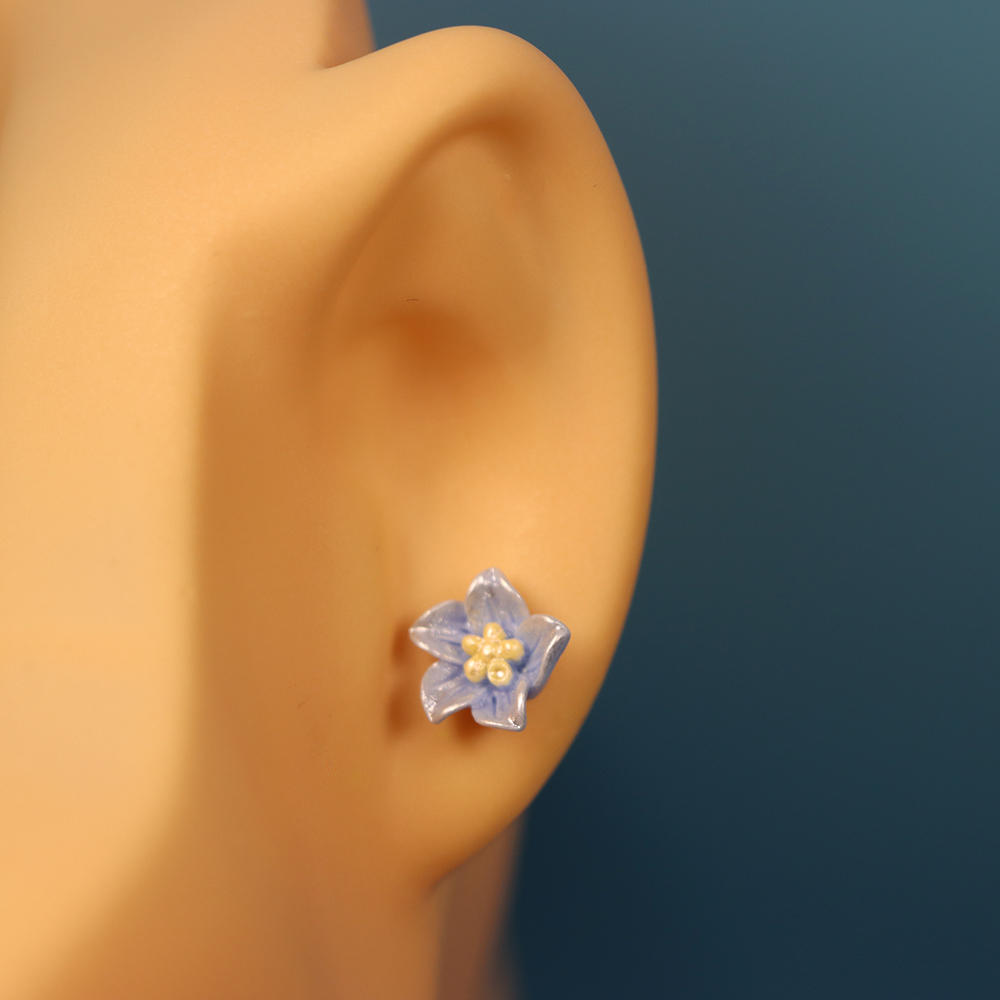 S925 Sterling Silver Blue Camellia-shaped Stud Earrings for Women