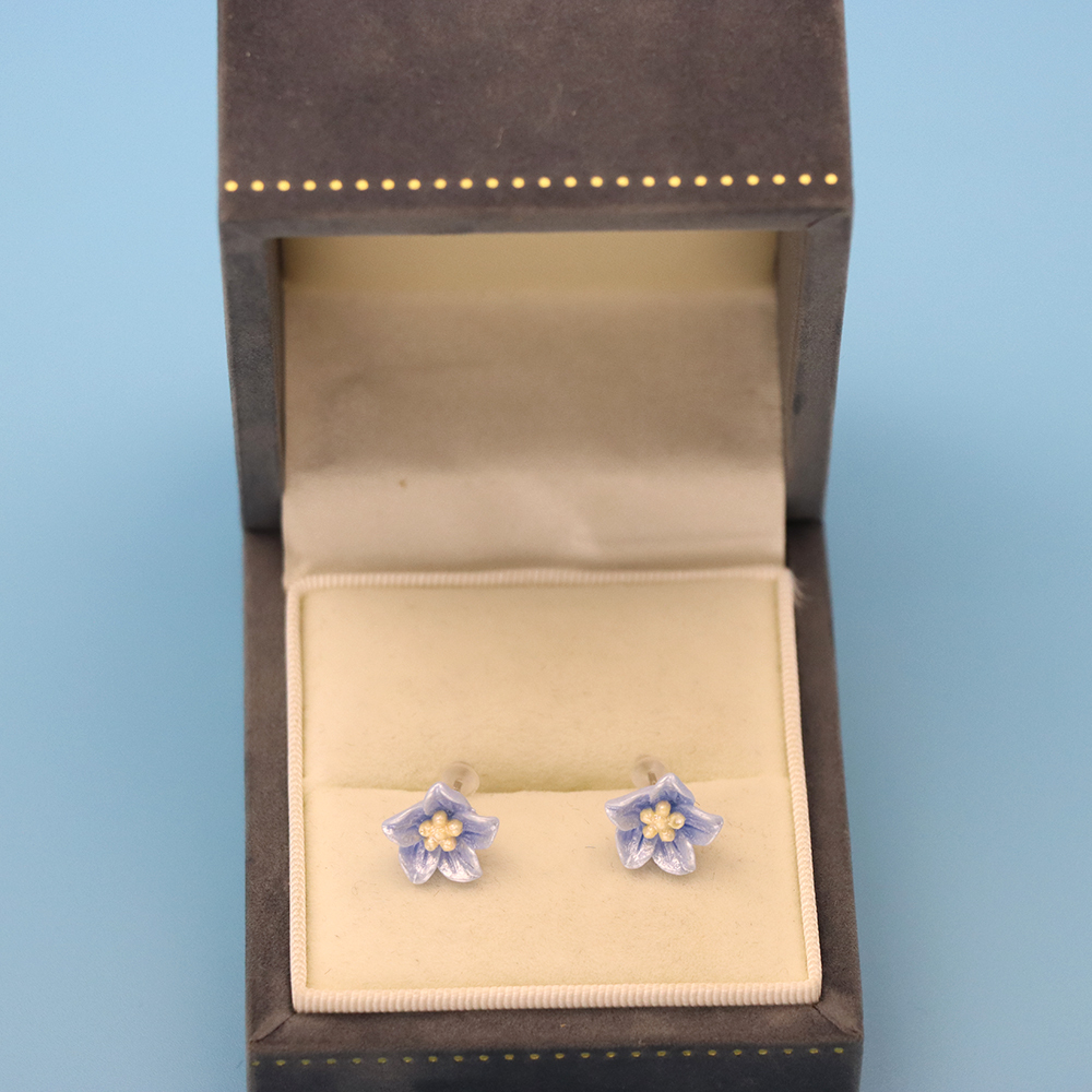 S925 Sterling Silver Blue Camellia-shaped Stud Earrings for Women