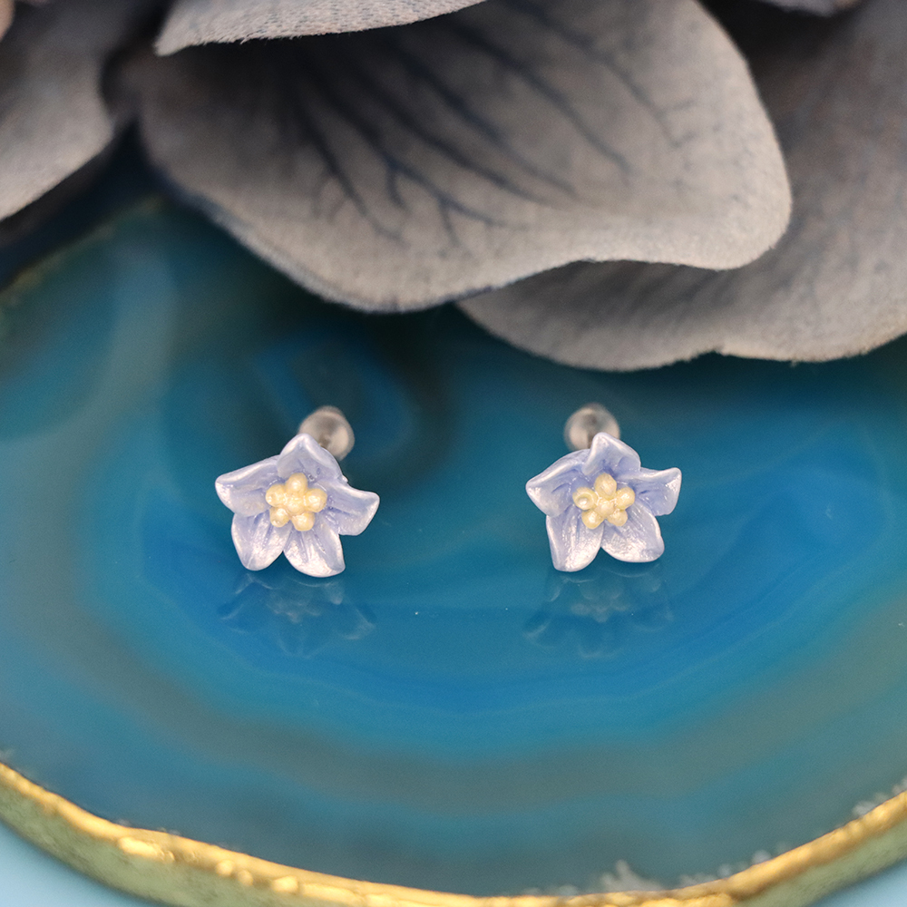 S925 Sterling Silver Blue Camellia-shaped Stud Earrings for Women