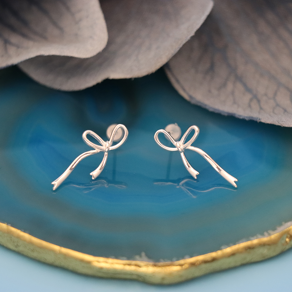 S925 Sterling Silver Bow-shaped Stud Earrings for Women