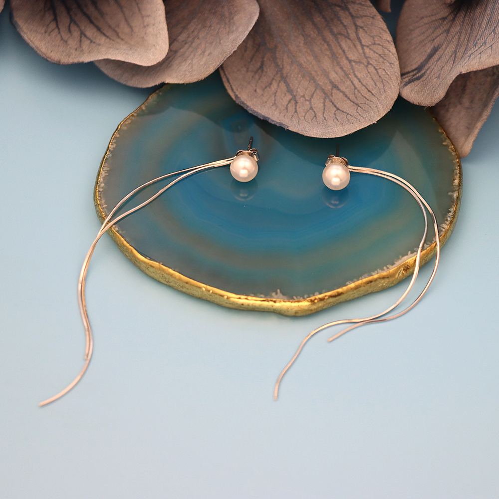 S925 Silver Threaded Pearl Earrings, Long Tassel Ear Ornaments