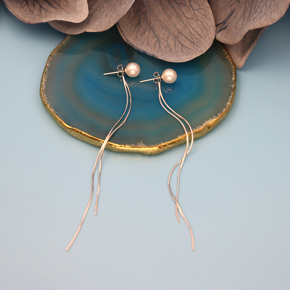 S925 Silver Threaded Pearl Earrings, Long Tassel Ear Ornaments