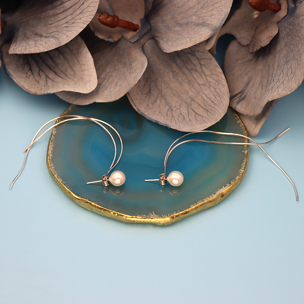 S925 Silver Threaded Pearl Earrings, Long Tassel Ear Ornaments
