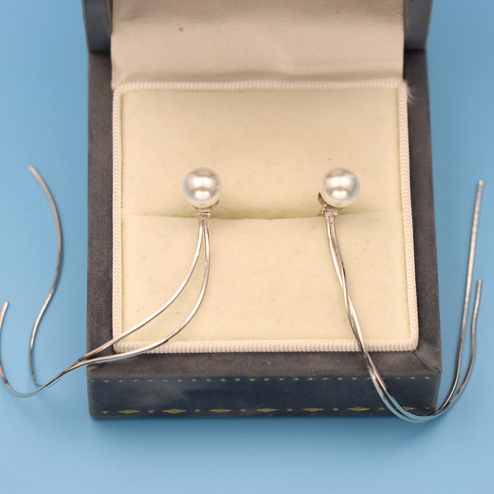 S925 Silver Threaded Pearl Earrings, Long Tassel Ear Ornaments