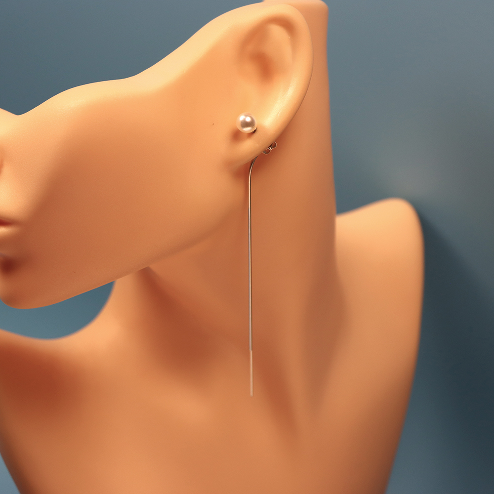 S925 Silver Threaded Pearl Earrings, Long Tassel Ear Ornaments
